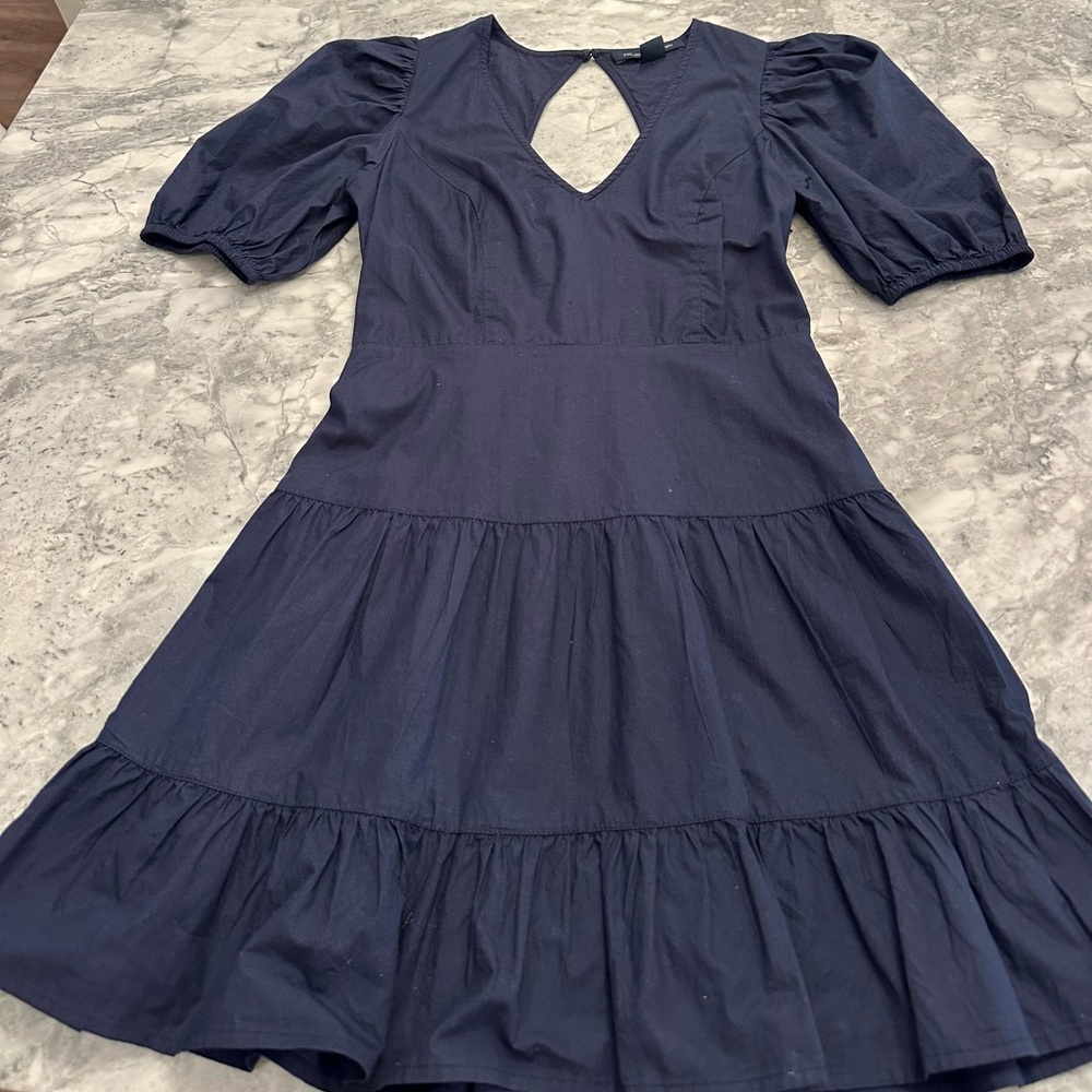 French Connection Navy Blue Puff Sleeve Dress